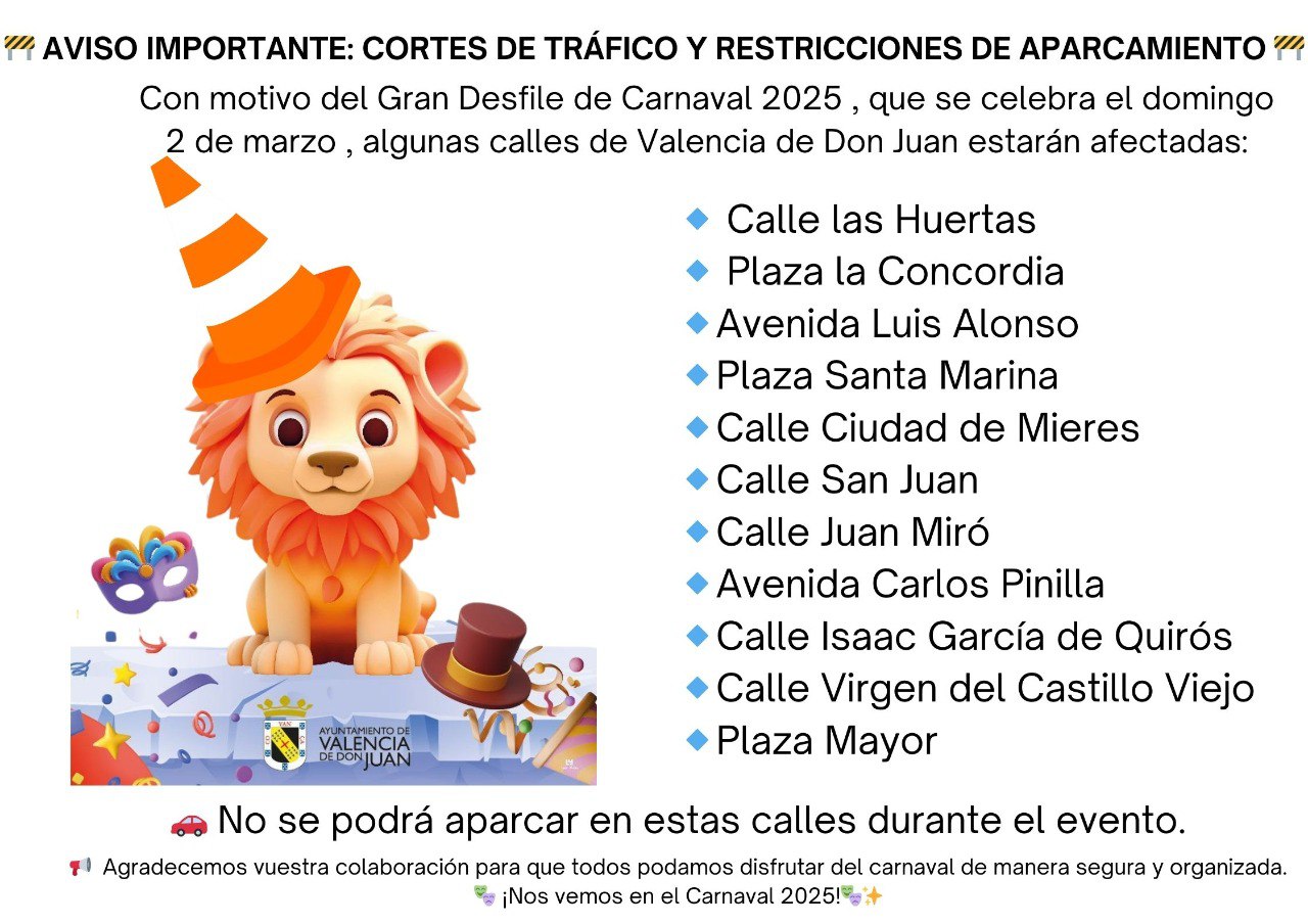 AVISO IMPORTANTE: CORTES DE TRÁFICO Y RESTRICCIONES DE APARCAMIENTO GRAN DESFILE CARNAVAL 2025